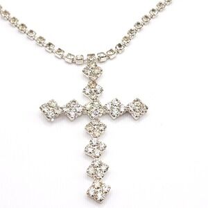 Silver Tone Crystal Cross Pendant Necklace Faith Religious Elegant Gift Jewelry